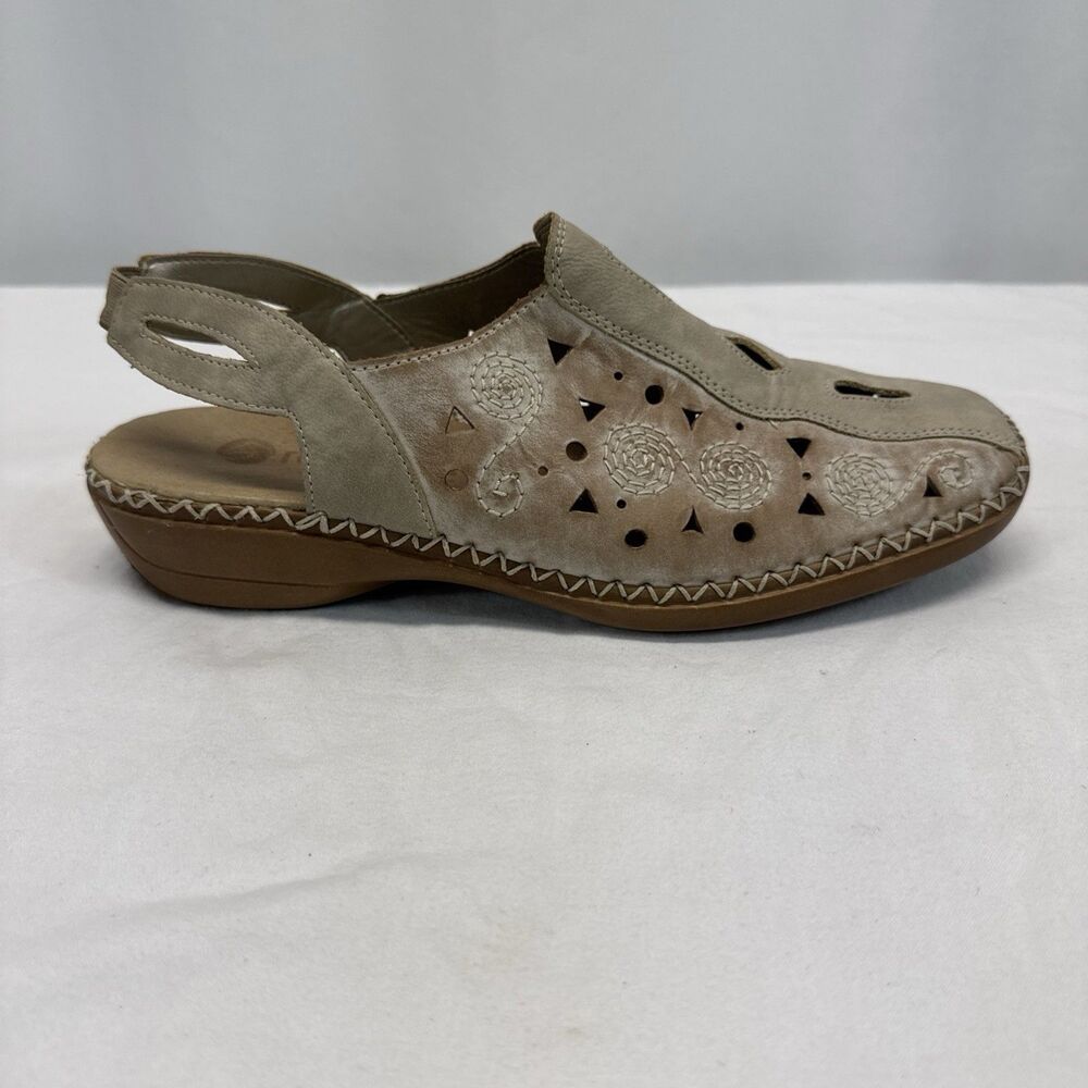 Remonte Brown Leather Sling Back Closed Toe Low Heel Shoe 39 8 Comfort Boho Chic